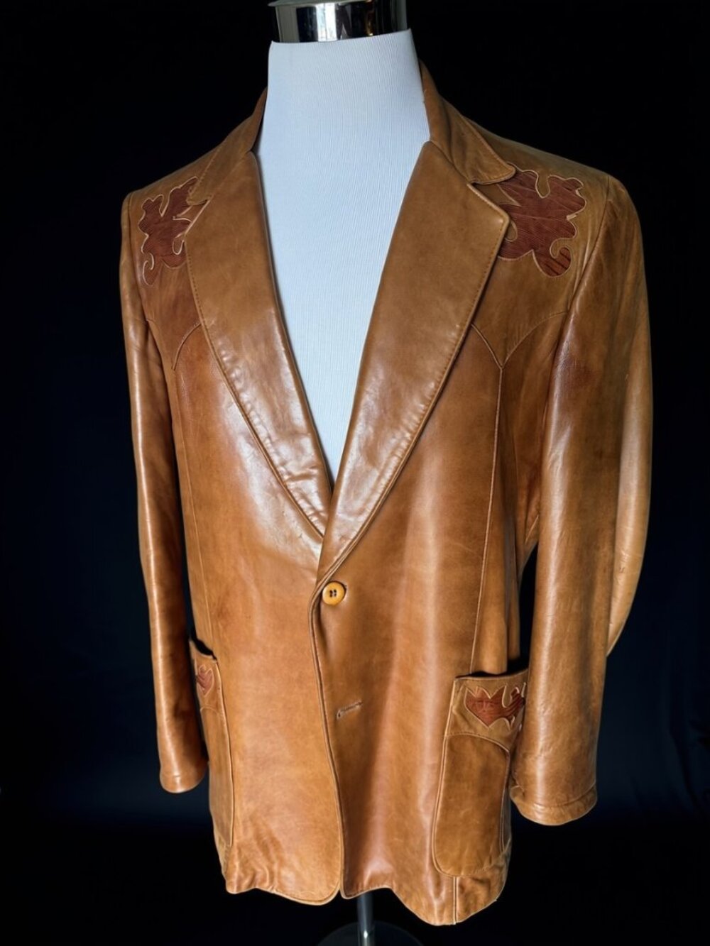 Vintage Stetson Leather Jacket with Snake Leather Decoration 48L